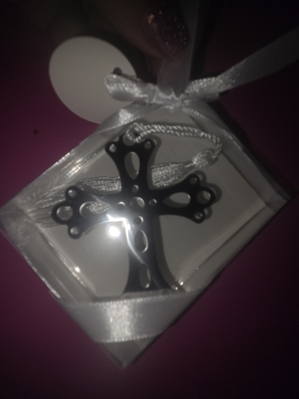 Lot Of 11..Elegant Silver Cross Favor with White Ribbon - Party Favor